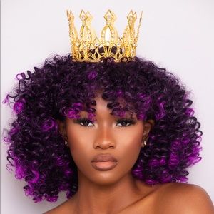 ANNIVIA Curly Purple Afro Wig with Bangs Short Kinky Curly Wigs.Synthetic wigs.
